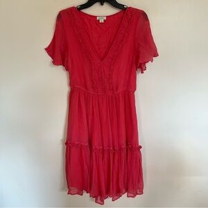 Women’s Sundance Monaco Meetup Sundress‎ Coral Lined Flutter Sleeve Size Small